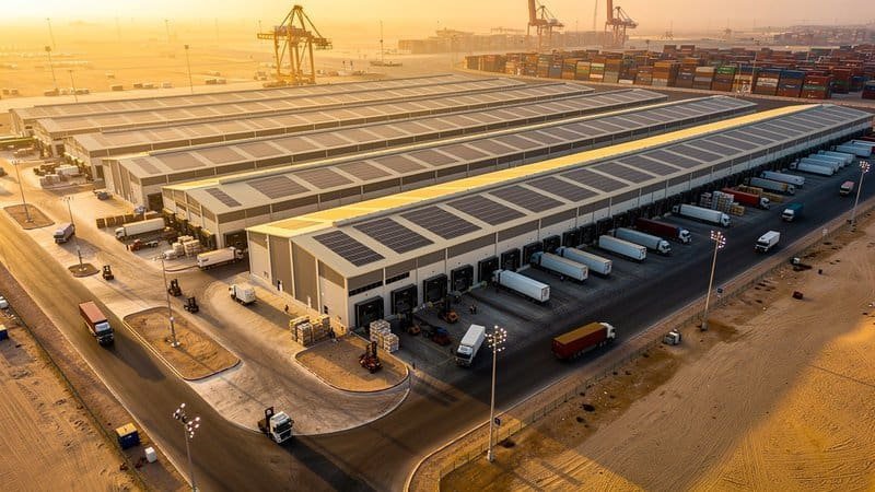 Aerial view of Saudi logistics hub showcasing integrated industrial operations
