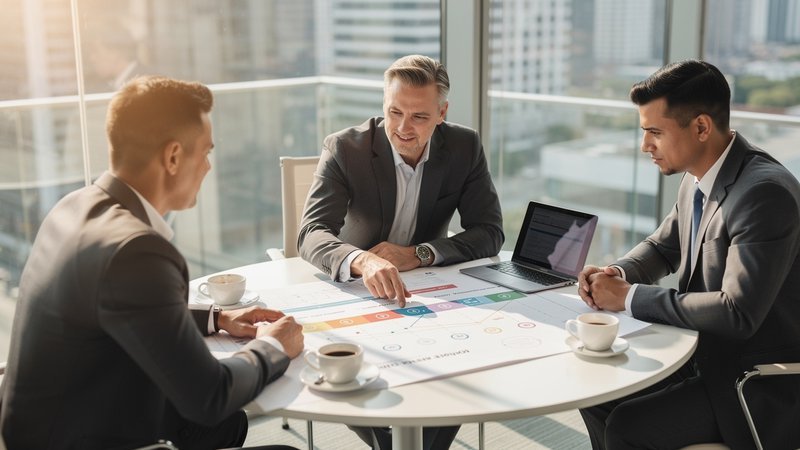 Executive team evaluating cloud migration partner roadmap in meeting