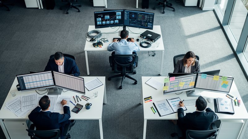 Three department professionals working separately with no shared accountability owner